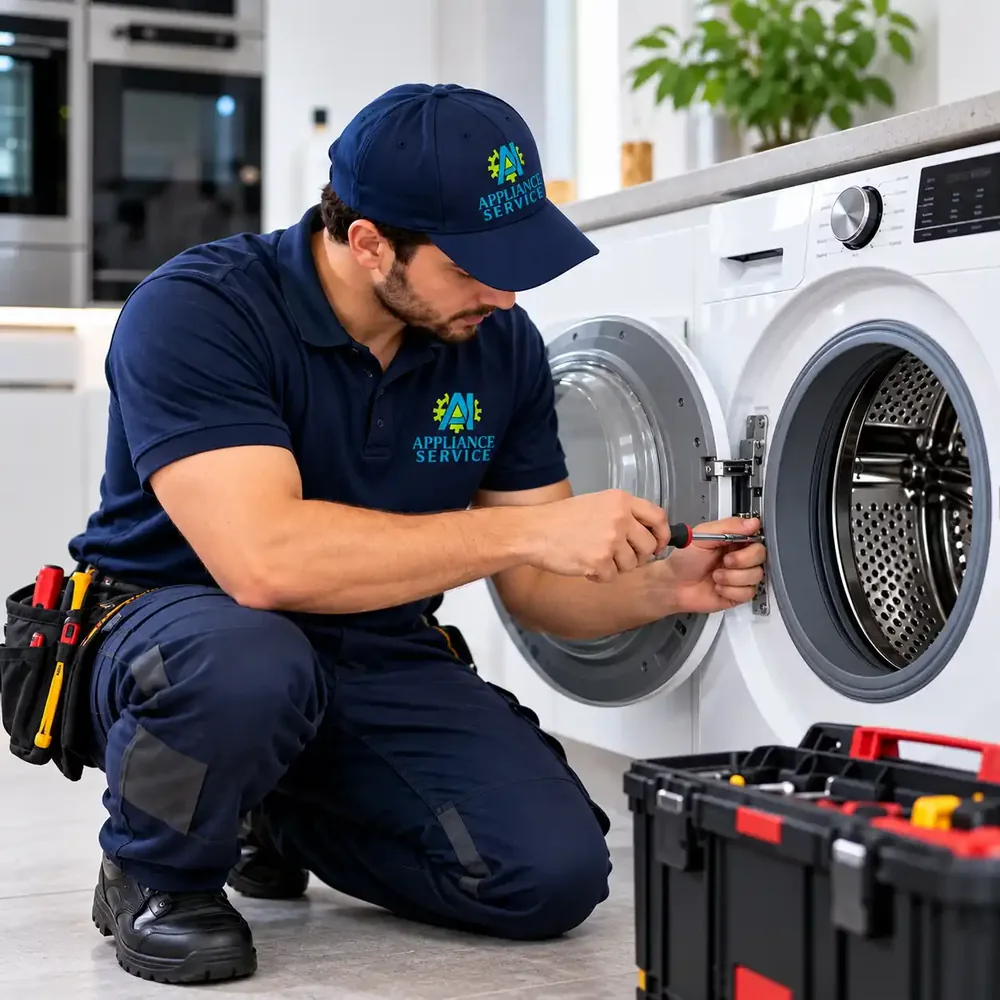 Appliance repair Willoughby technician fixing a washing machine