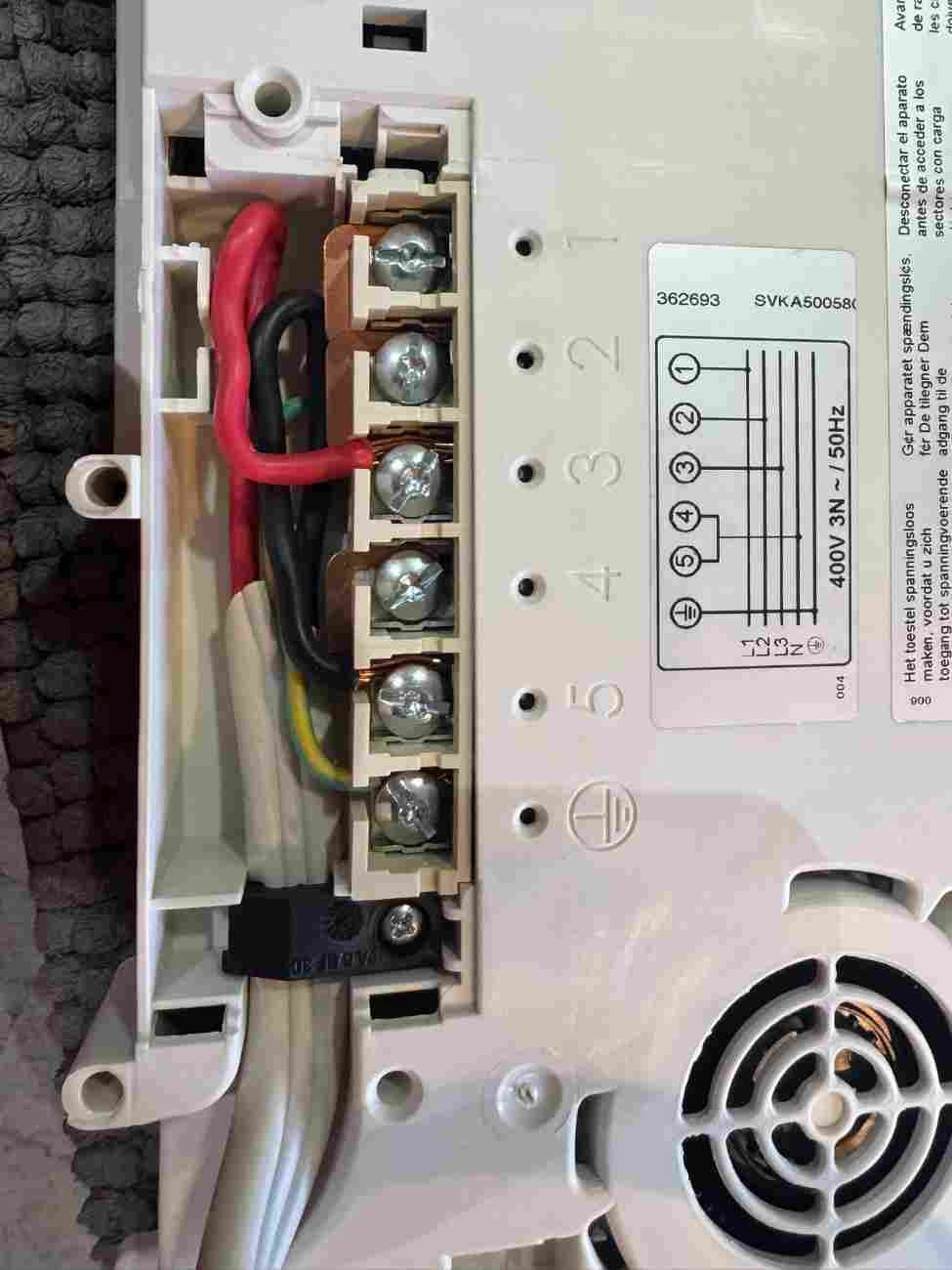 Power terminal wiring repair on an electric appliance