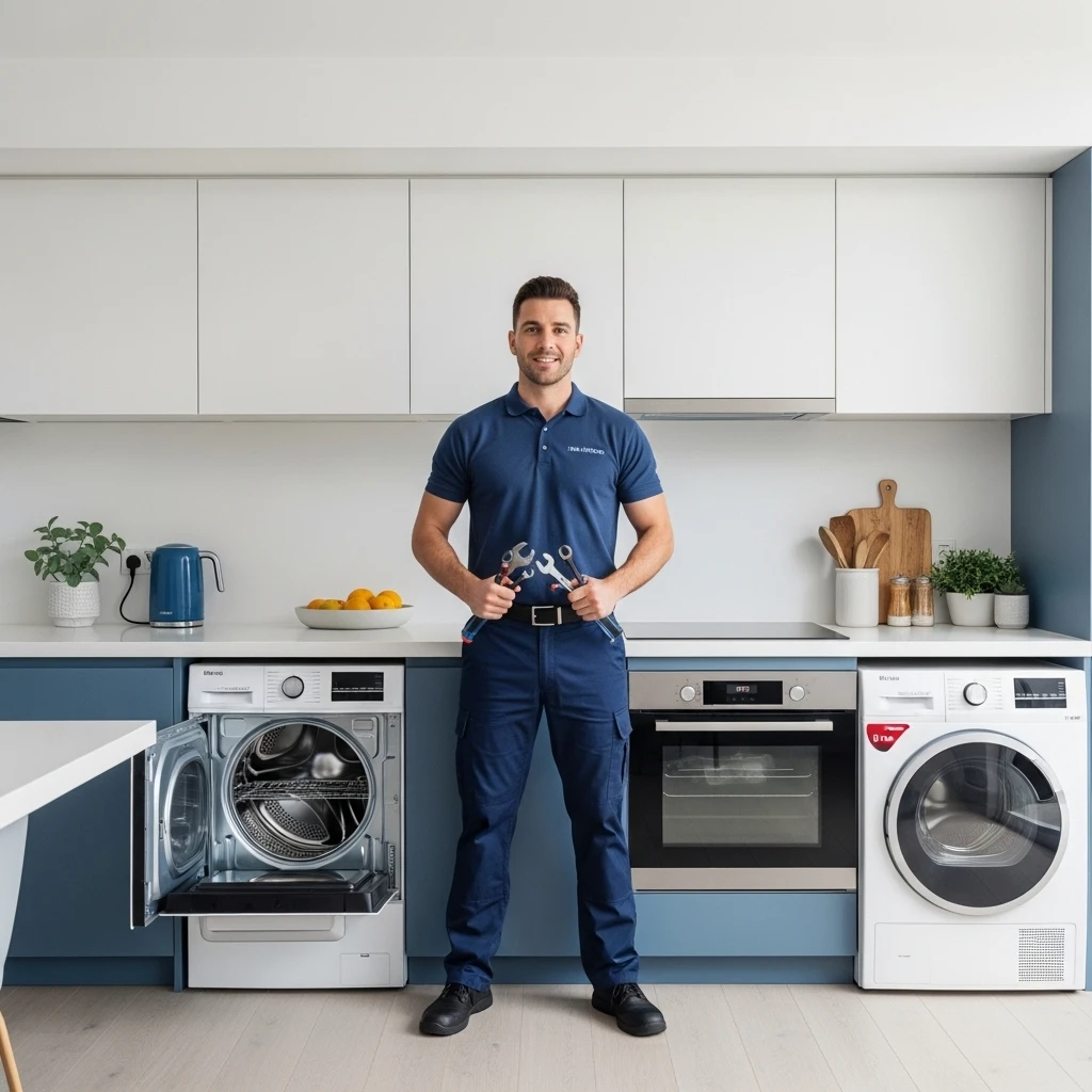 AI Appliance Services technician with premium kitchen and laundry appliances